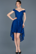Front Short Back Long Sax Blue Laced Invitation Dress ABO023