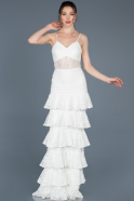 Long White Laced Mermaid Prom Dress ABU679