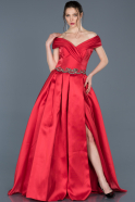 Long Red Satin Engagement Dress ABU691
