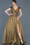 Long Olive Satin Engagement Dress ABU691