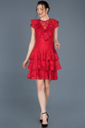Short Red Laced Prom Gown ABK424