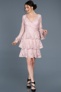 Short Powder Color Laced Invitation Dress ABK456