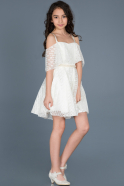 Short Cream Laced Girl Dress ABK462