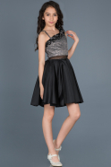 Short Black-Anthracite Satin Girl Dress ABK465