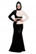 Black-Salmon Hijab Dress S9020