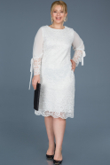 Short White Laced Oversized Evening Dress ABK429