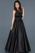 Long Black Satin Girl Dress ABU740