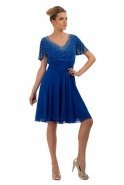 Short Sleeve Sax Blue Evening Dress O3601
