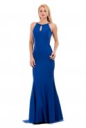 Sax Blue Back Decolletage Long Evening Dress C6150