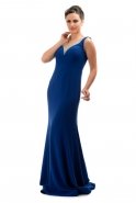 Long Dark Sax Blue Evening Dress O1137