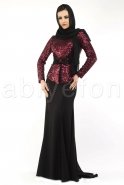 Black-Burgundy Hijab Dress M1391