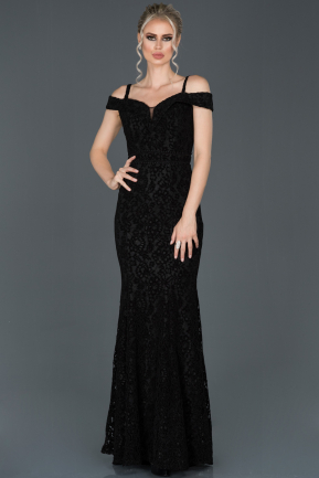 Long Black Mermaid Velvet Evening Dress ABU972