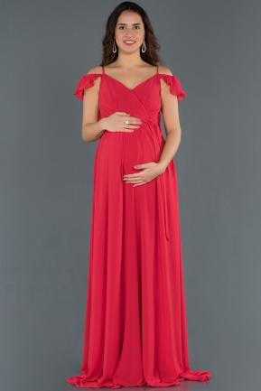 Long Red Pregnancy Evening Dress ABU756