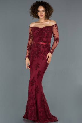 Long Burgundy Mermaid Velvet Evening Dress ABU1357