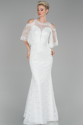 Long White Laced Evening Dress ABU1508