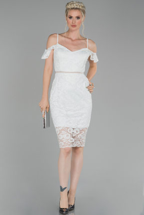 White Short Laced Invitation Dress ABK896