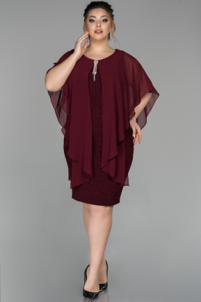 Short Burgundy Chiffon Plus Size Evening Dress ABK1341