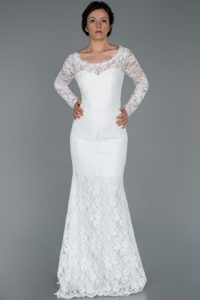 Long White Laced Evening Dress ABU1571