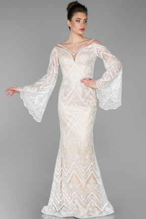 Long White Laced Evening Dress ABU1578