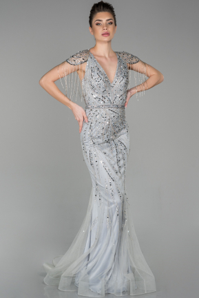 Long Silver Mermaid Prom Dress ABU156
