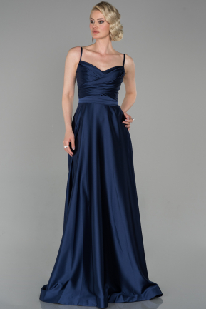 Long Navy Blue Satin Evening Dress ABU1601