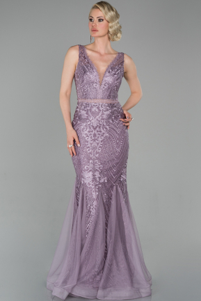Long Lavender Laced Plus Size Evening Dress ABU2624