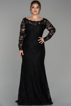 Long Black Laced Oversized Evening Dress ABU1574