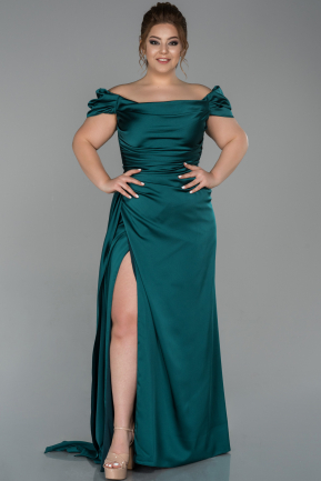 Long Emerald Green Satin Plus Size Evening Dress ABU1626