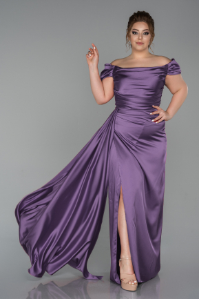 Long Lavender Satin Plus Size Evening Dress ABU1626