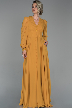 Mustard Long Chiffon Evening Dress ABU1651