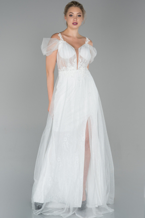 Long White Dantelle Evening Dress ABU1706