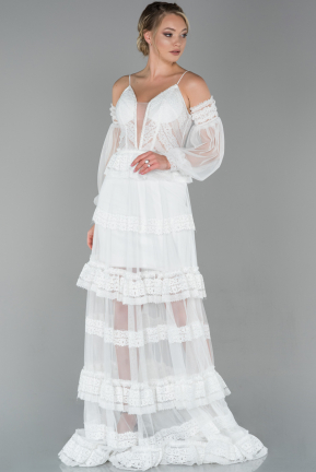 Long White Dantelle Evening Dress ABU1781