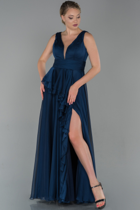 Long Navy Blue Satin Evening Dress ABU1751