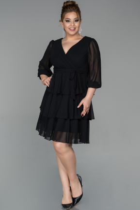 Short Black Chiffon Oversized Evening Dress ABK1002