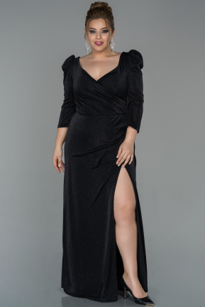 Long Black Plus Size Evening Dress ABU929