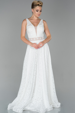White Long Laced Evening Dress ABU1741