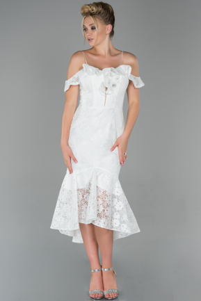 Midi White Laced Invitation Dress ABK1040