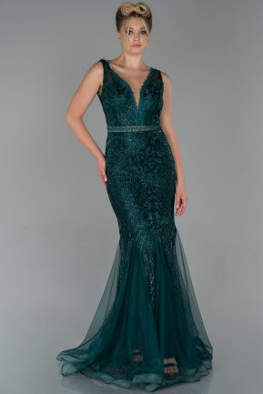 Long Emerald Green Laced Plus Size Evening Dress ABU2624