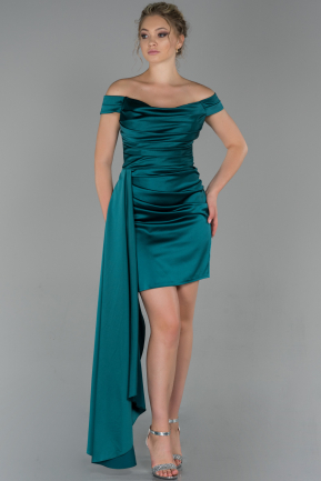 Emerald Green Short Satin Invitation Dress ABK1039