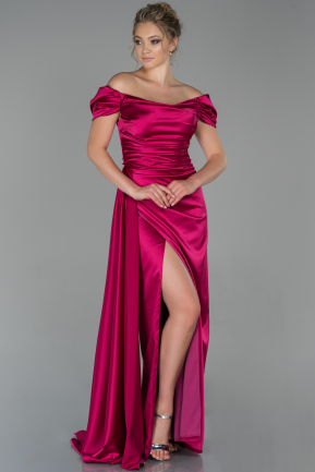 Fuchsia Long Satin Engagement Dress ABU1606