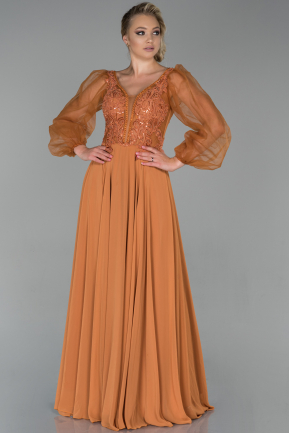 Long Light Brown Chiffon Evening Dress ABU1837