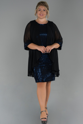 Black-Sax Blue Short Plus Size Evening Dress ABK807