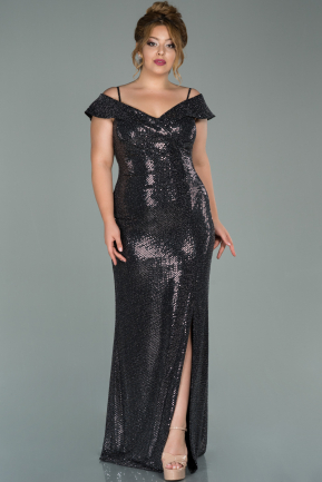 Long Black-Silver Oversized Evening Dress ABU537