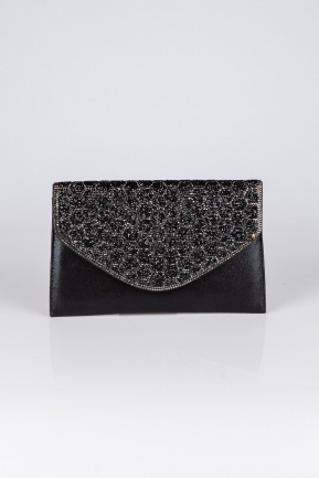 Short Black Plaster Fabric Night Bag V499