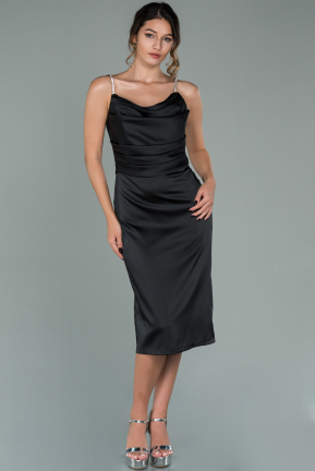Short Black Satin Invitation Dress ABK1100