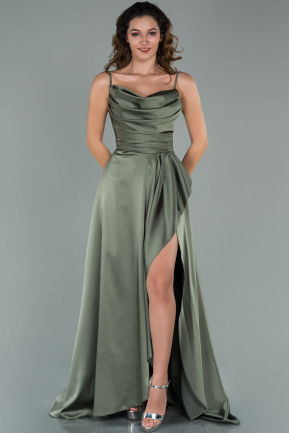 Long Olive Drab Satin Evening Dress ABU1843