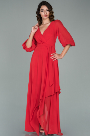 Red Long Chiffon Invitation Dress ABU1729