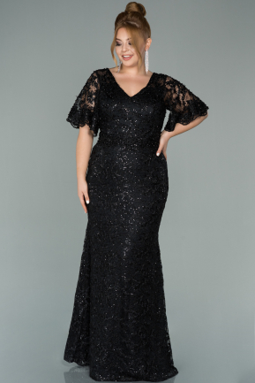 Long Black Laced Plus Size Engagement Dress ABU3614