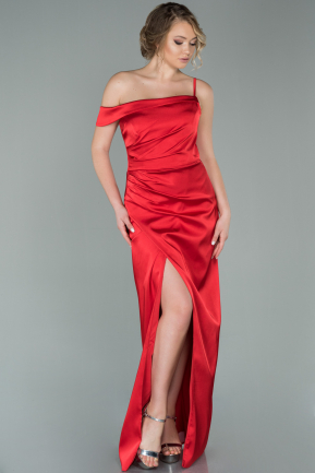 Long Red Satin Prom Gown ABU1918