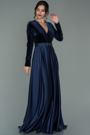 Navy Blue Long Velvet Evening Dress ABU1523